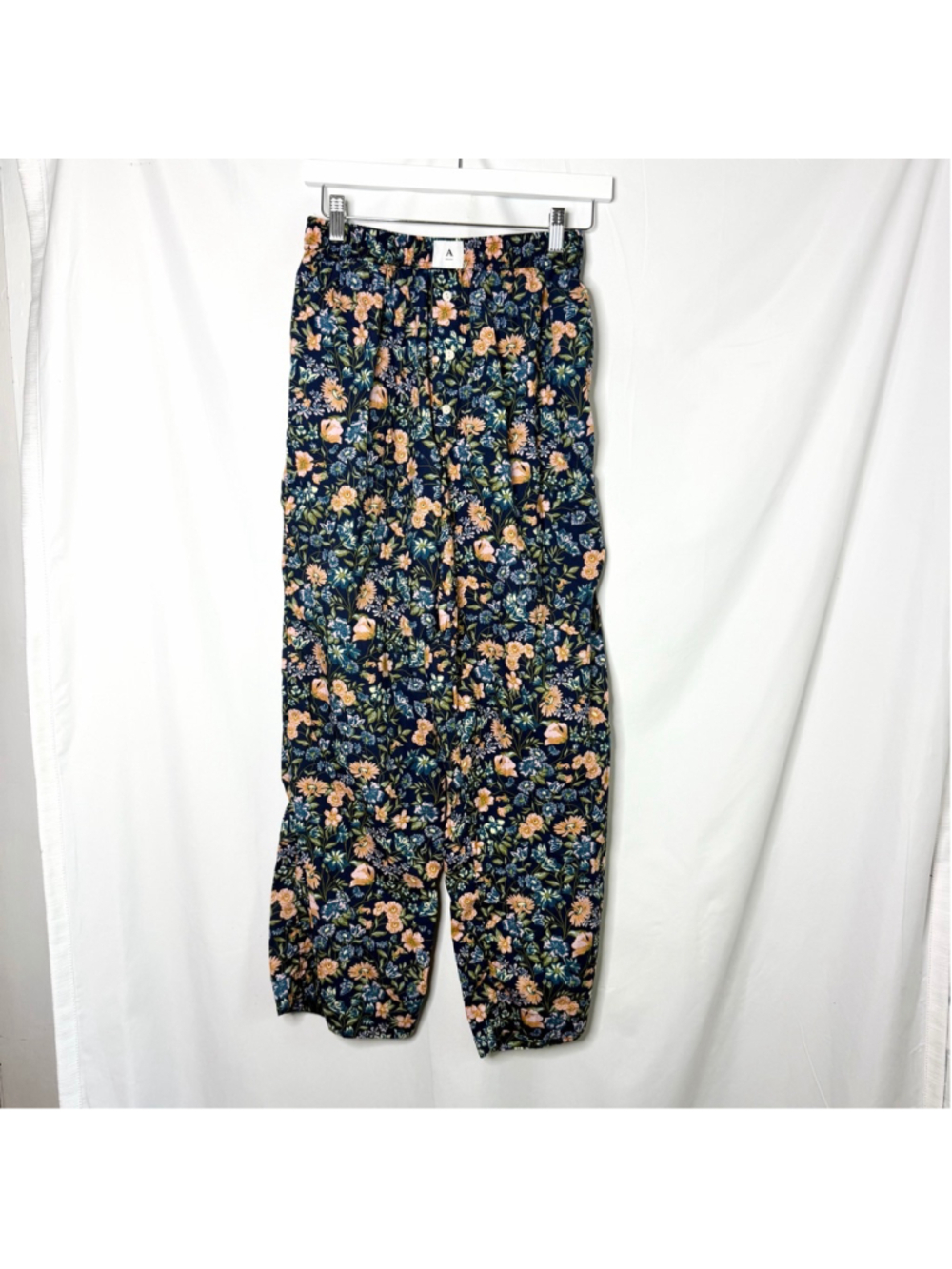 Women's Anthropologie Floral Cotton Pajama Pants S Navy Peach